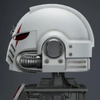 the left side of the Action Figure - JOYTOY White Scars MkX Helmet & Display Stand 1 1 Life-Size Replica - Warhammer 40K rentangle image 18