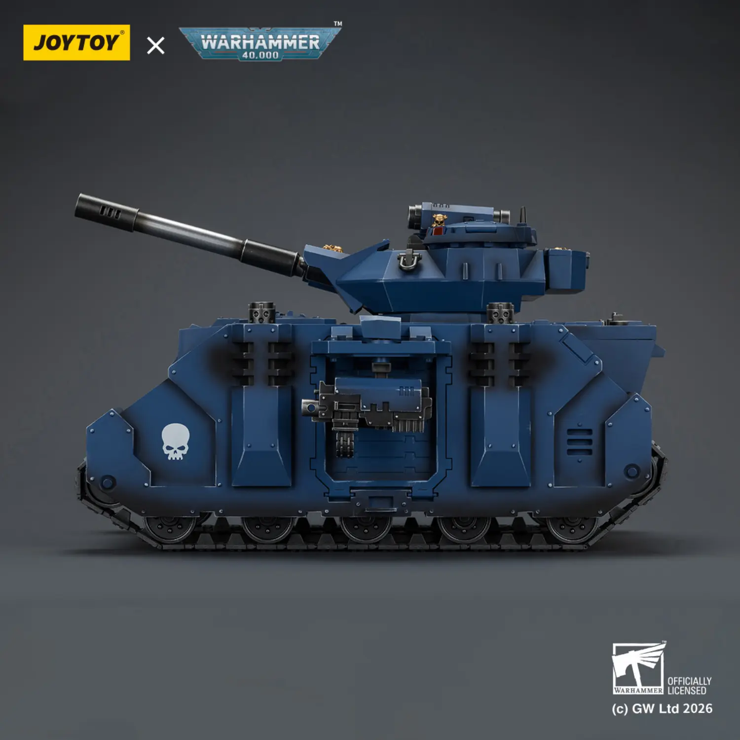 the left side of the Action Figure - JoyToy Ultramarines Predator Destructor Tank with Turret-mounted Autocannon and Sponson-mounted Heavy Bolters 1 18 - Warhammer 40K Vehicle