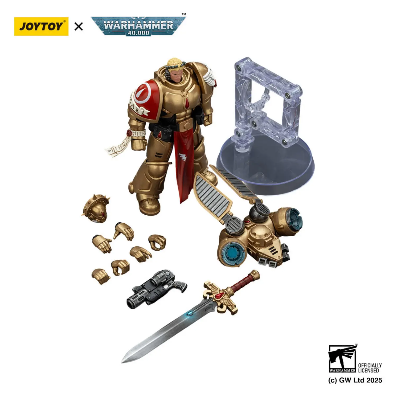 The Parts Of Action Figure Blood Angels Sanguinary Guard With Inferno Pistol & Encarmine Blade 1 18 Joytoy Warhammer 40k In White Background