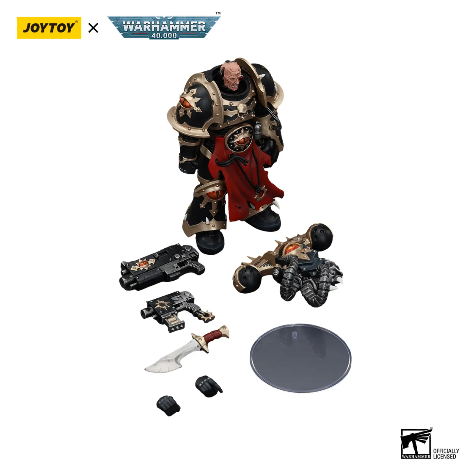 the parts of Action Figure - Chaos Space Marines Black Legion Chosen with Bolt Pistol and Power Fist 1 18 - JOYTOY Warhammer 40K in white background The Parts Of Action Figure Chaos Space Marines Black Legion Chosen With Bolt Pistol And Power Fist 1 18 Joytoy Warhammer 40k In White Background
