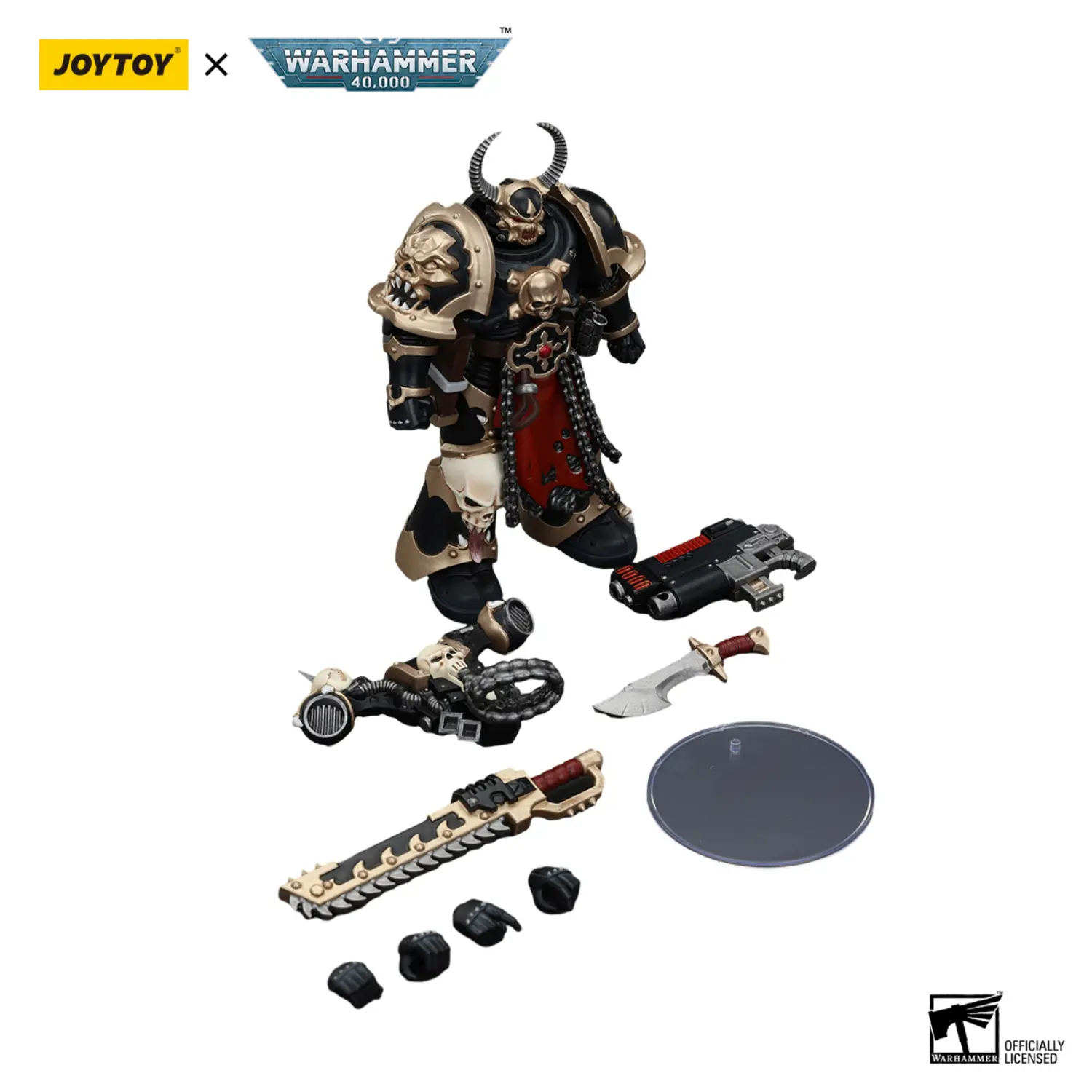 the parts of Action Figure - Chaos Space Marines Black Legion Chosen with Combi-melta and Chainsword 1 18 - JOYTOY Warhammer 40K in white background The Parts Of Action Figure Chaos Space Marines Black Legion Chosen With Combi Melta And Chainsword 1 18 Joytoy Warhammer 40k In White Background