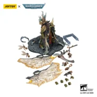 The Parts Of Action Figure Chaos Space Marines Death Guard Mortarion, Daemon Primarch Of Nurgle With Ancient Weapons 'the Lantern' And 'silence' 1 18 Joytoy Warhammer 40k In White Background