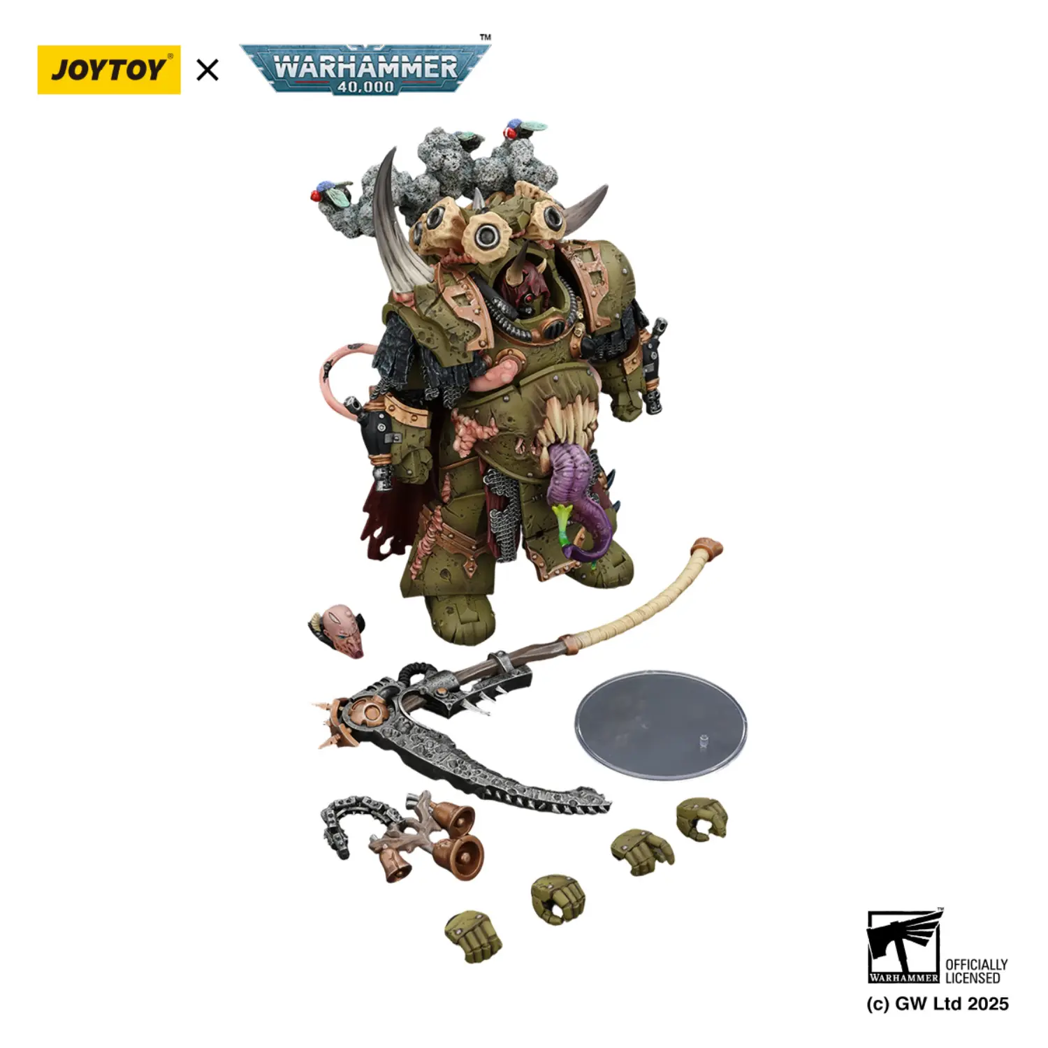 the parts of Action Figure - Death Guard Deathshroud Terminators Champion with Manreaper and Plaguespurter Gauntlets 1 18 - JOYTOY Warhammer 40K in white background The Parts Of Action Figure Death Guard Deathshroud Terminators Champion With Manreaper And Plaguespurter Gauntlets 1 18 Joytoy Warhammer 40k In White Background