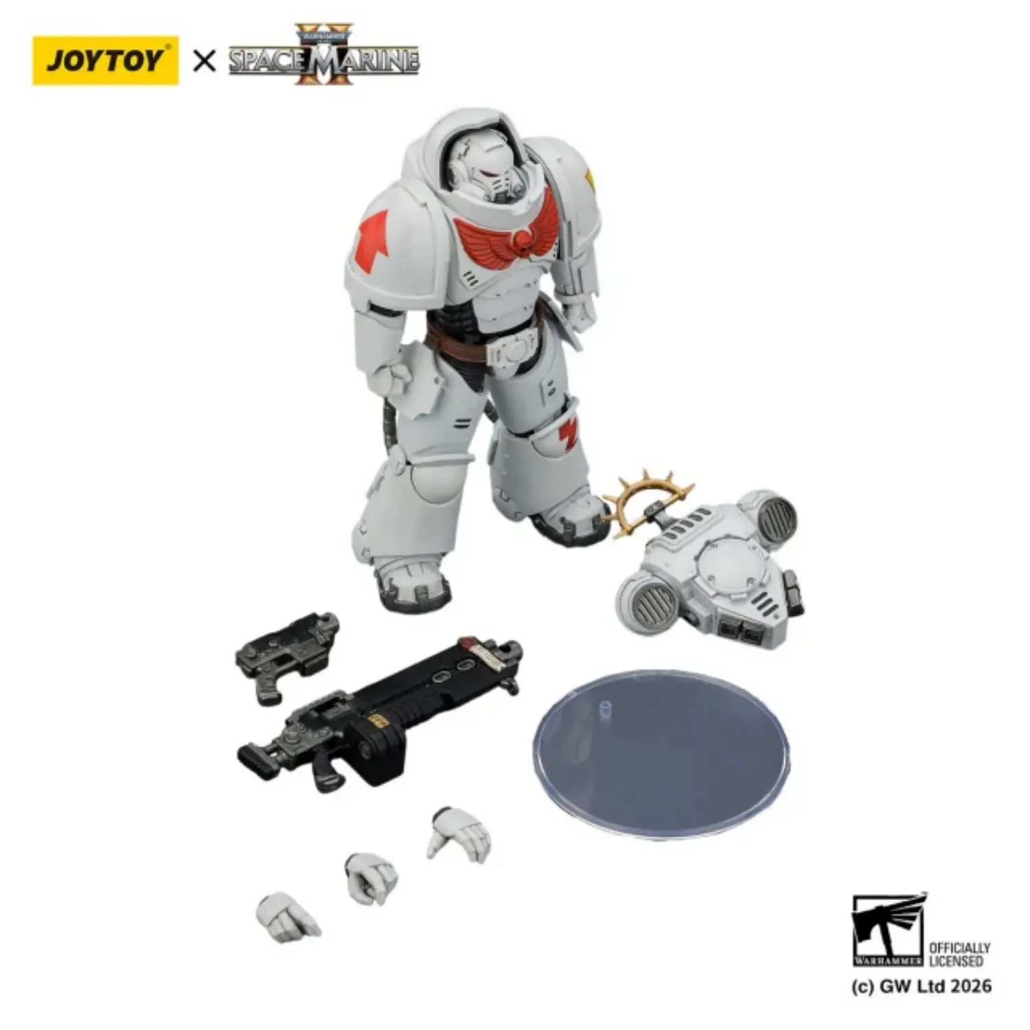 the parts of Action Figure - Game Edition White Scars Heavy Intercessor with Heavy Bolt Rifle and Bolt Pistol 1 18 - JOYTOY Warhammer 40K in white background The Parts Of Action Figure Game Edition White Scars Heavy Intercessor With Heavy Bolt Rifle And Bolt Pistol 1 18 Joytoy Warhammer 40k In White Background