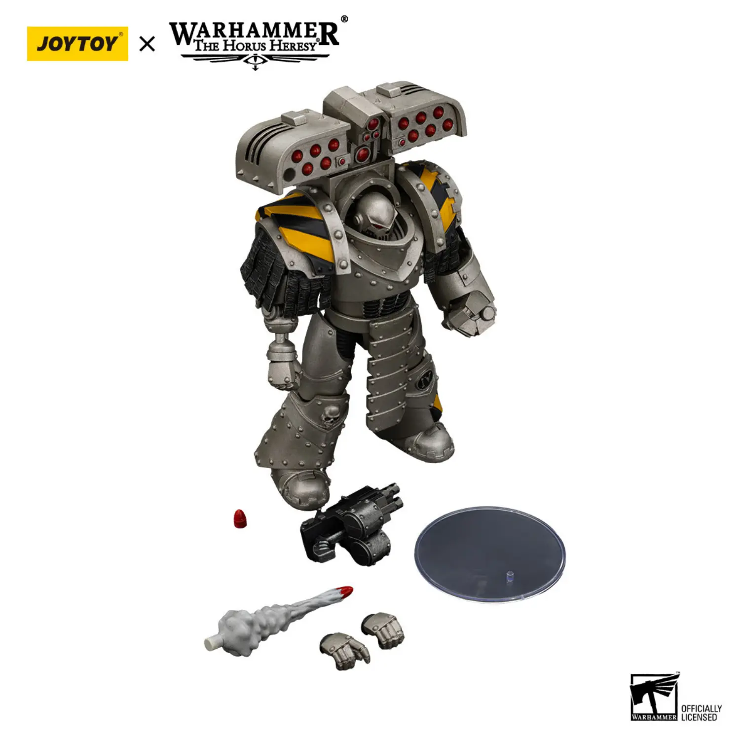 The Parts Of Action Figure Iron Warriors Tyrant Siege Master Terminator With Rocket Launcher 1 18 Jotyoy Warhammer The Horus Heresy In White Background