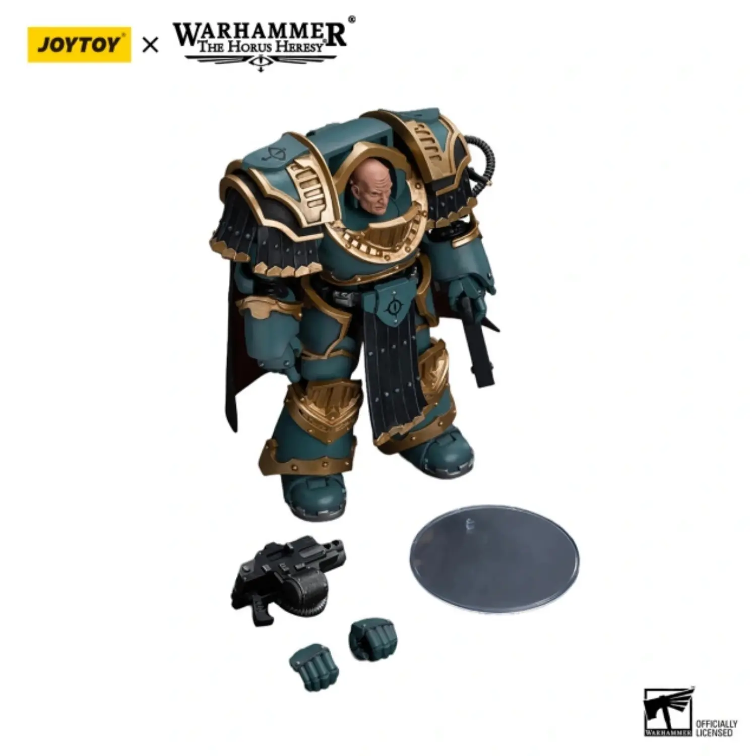 The Parts Of Action Figure Sons Of Horus Legion Praetor In Cataphractii Terminator Armour 1 18 Jotyoy Warhammer The Horus Heresy In White Background