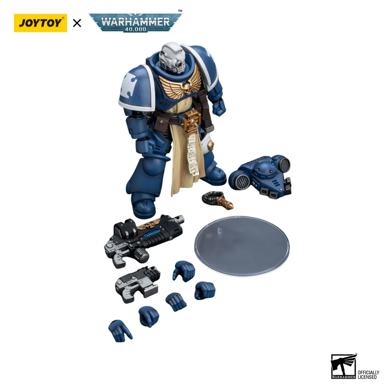 the parts of Action Figure - Ultramarines Sternguard Veteran with Combi-Plasma 1 18 - JOYTOY Warhammer 40K in white background The Parts Of Action Figure Ultramarines Sternguard Veteran With Combi Plasma 1 18 Joytoy Warhammer 40k In White Background
