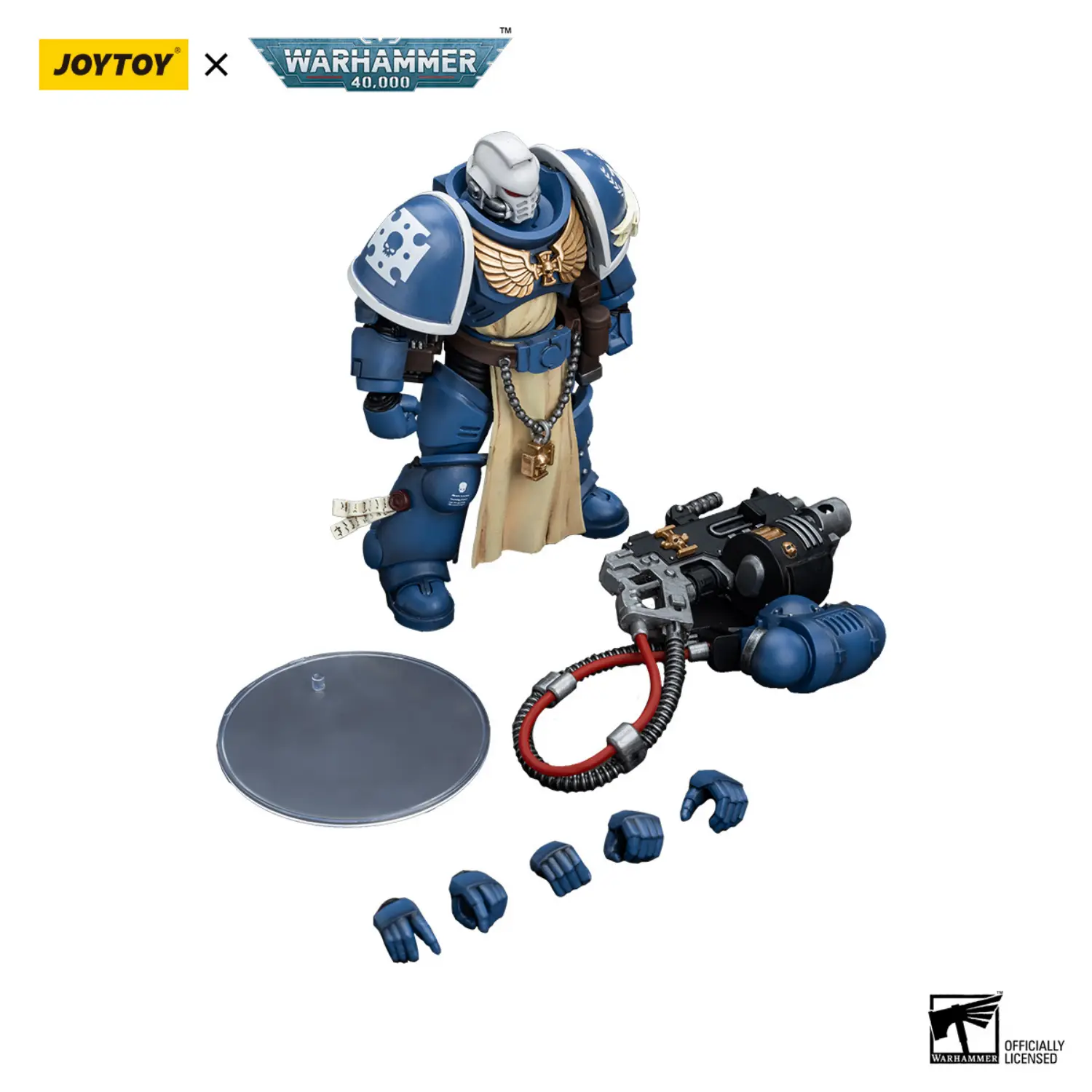 the parts of Action Figure - Ultramarines Sternguard Veteran with Heavy Bolter 1 18 - JOYTOY Warhammer 40K in white background The Parts Of Action Figure Ultramarines Sternguard Veteran With Heavy Bolter 1 18 Joytoy Warhammer 40k In White Background