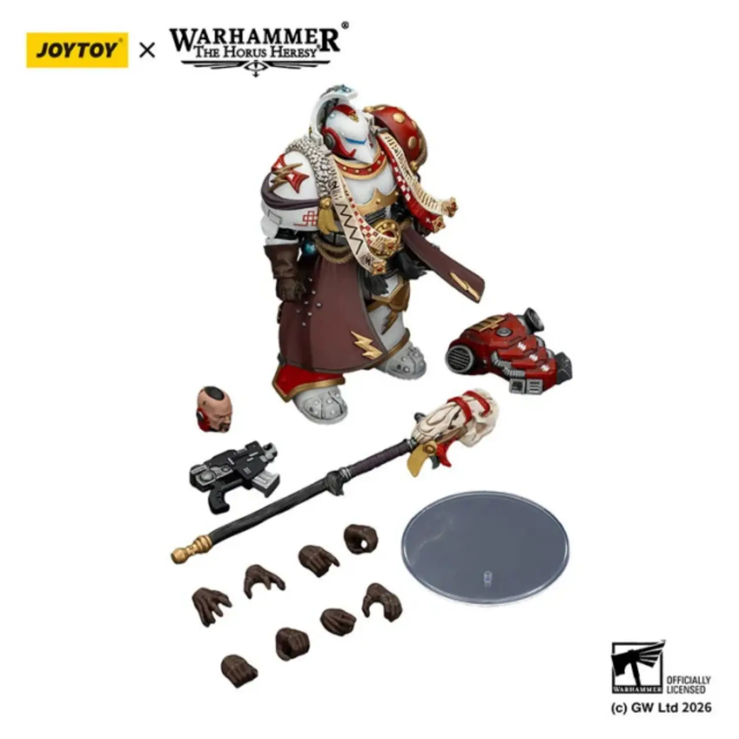 the parts of Action Figure - White Scars Stormseer Consul with Force Staff and Bolt Pistol 1 18 - JOYTOY Warhammer 40K in white background The Parts Of Action Figure White Scars Stormseer Consul With Force Staff And Bolt Pistol 1 18 Joytoy Warhammer 40k In White Background