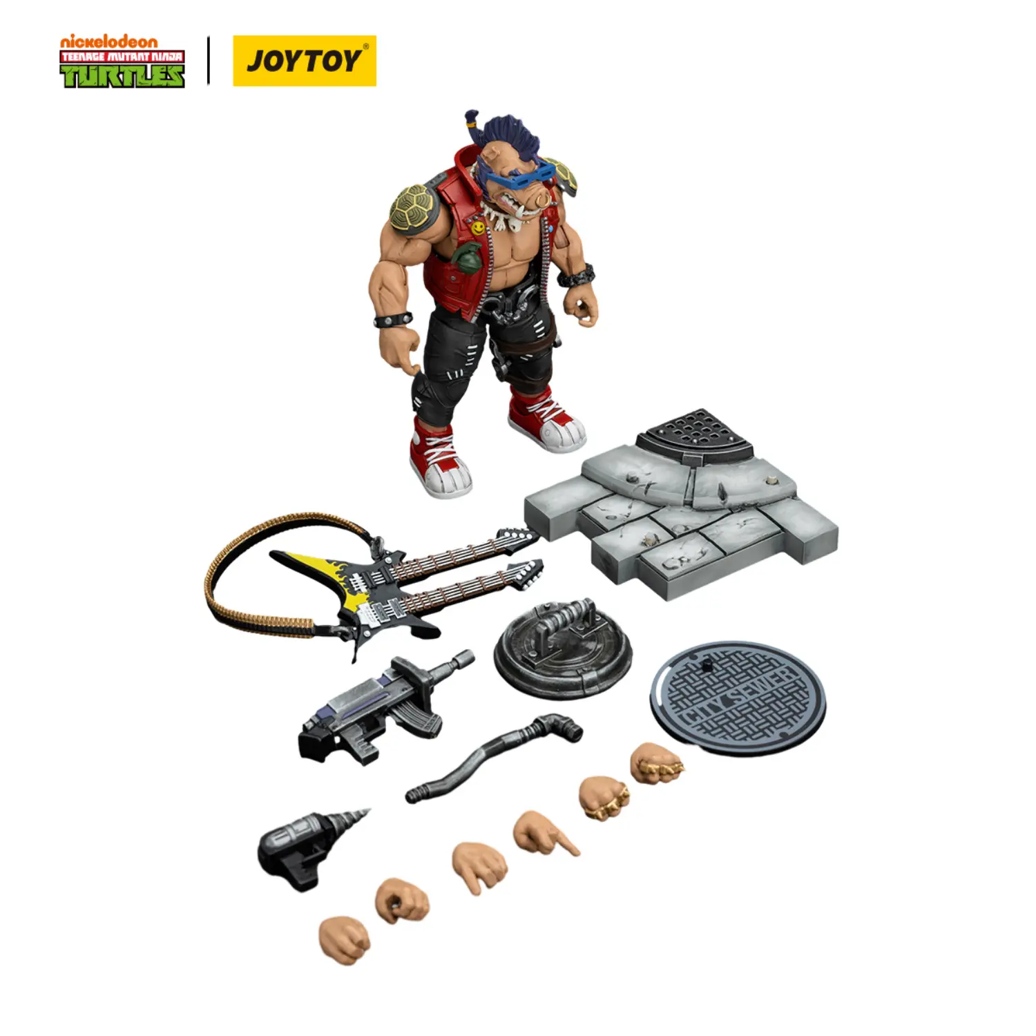 The Parts Of The Action Figure Bebop Tmnt Nickelodeon 1 18 Joytoy Teenage Mutant Ninja Turtles In White Background
