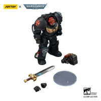 the parts of the Action Figure - Black Templars Terminator 1 with Power Sword and Storm Bolter 1 18 - JOYTOY Warhammer 40K in white background the parts of the Action Figure - Black Templars Terminator 1 with Power Sword and Storm Bolter 1 18 - JOYTOY Warhammer 40K in white background