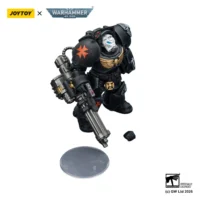 the parts of the Action Figure - Black Templars Terminator 3 with Power Fist and Assault Cannon 1 18 - JOYTOY Warhammer 40K in white background the parts of the Action Figure - Black Templars Terminator 3 with Power Fist and Assault Cannon 1 18 - JOYTOY Warhammer 40K in white background
