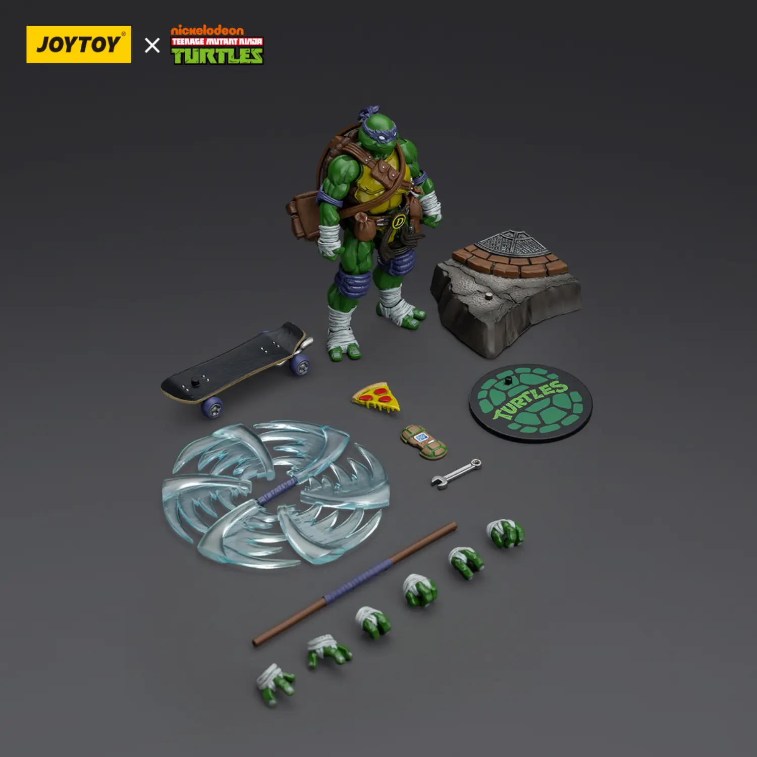the parts of the Action Figure - Donatello TMNT Nickelodeon 1 18 - JOYTOY Teenage Mutant Ninja Turtles