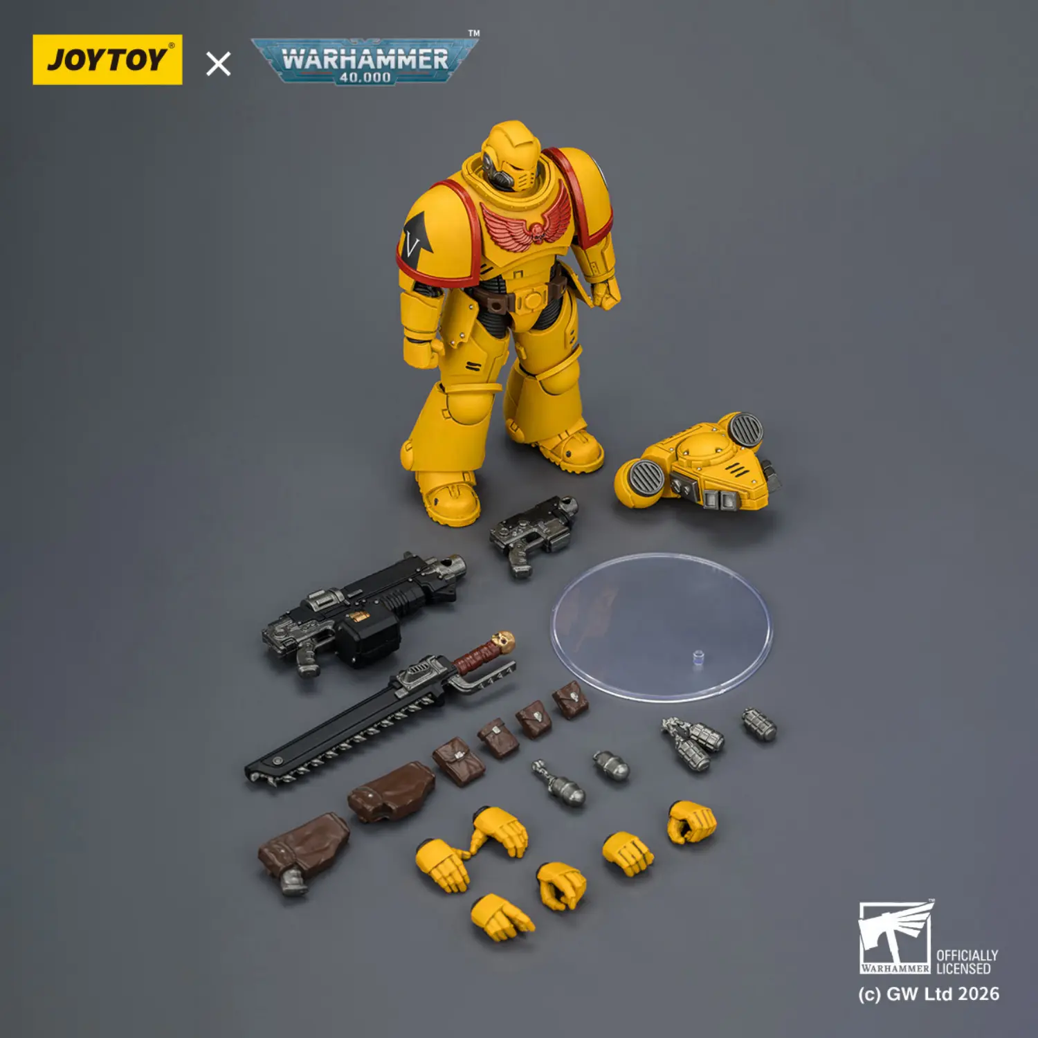 the parts of the Action Figure - Imperial Fists Intercessor with Bolt Rifle, Bolt Pistol and Chainsword 1 18 - Warhammer 40K