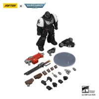 the parts of the Action Figure - JOYTOY Black Templars Intercessor with Bolt Rifle, Bolt Pistol and Chainsword 1 18 - Warhammer 40K in white background