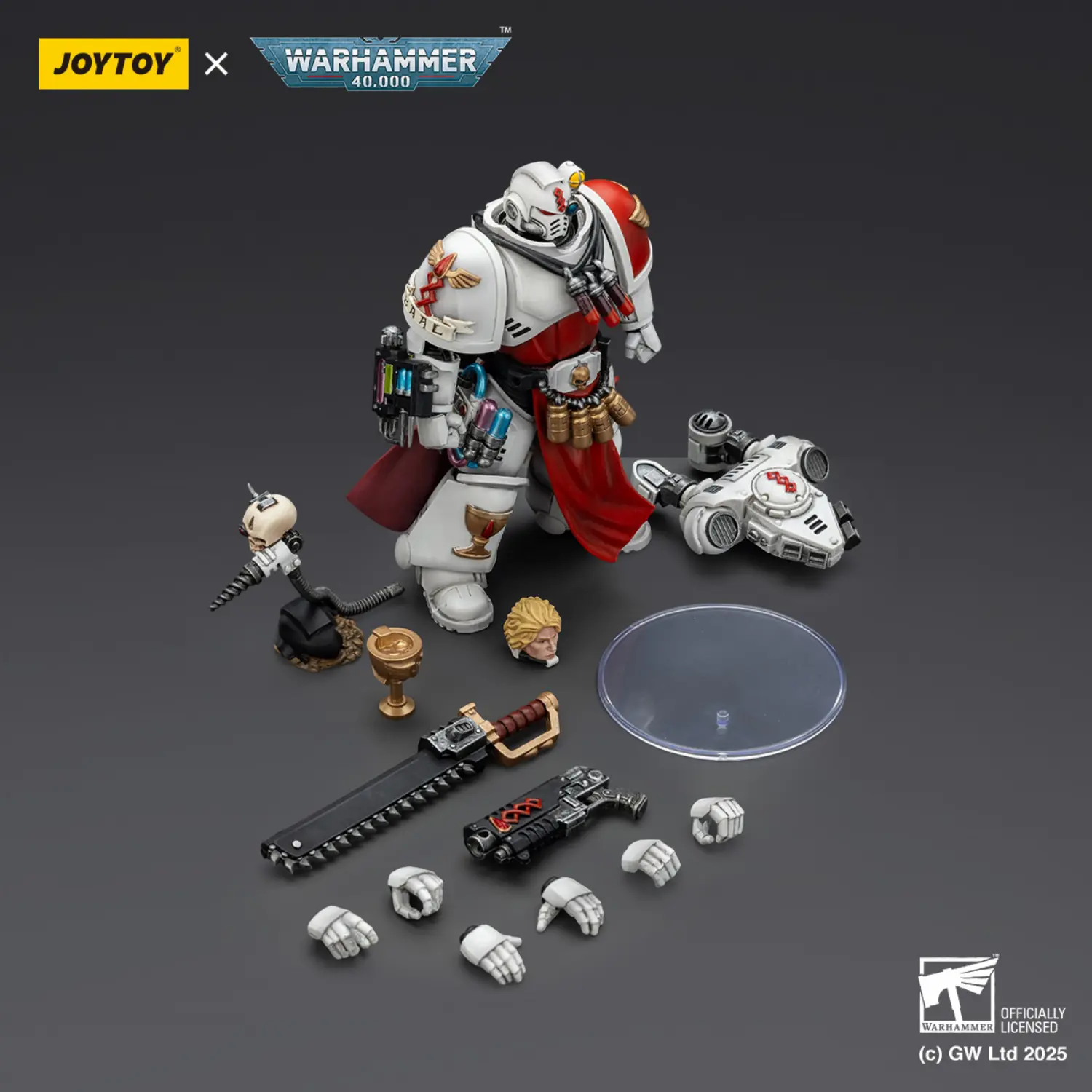 the parts of the Action Figure - JOYTOY Blood Angels Sanguinary Priest with Heavy Bolt Pistol, Chainsword and Narthecium 1 18 - Warhammer 40K