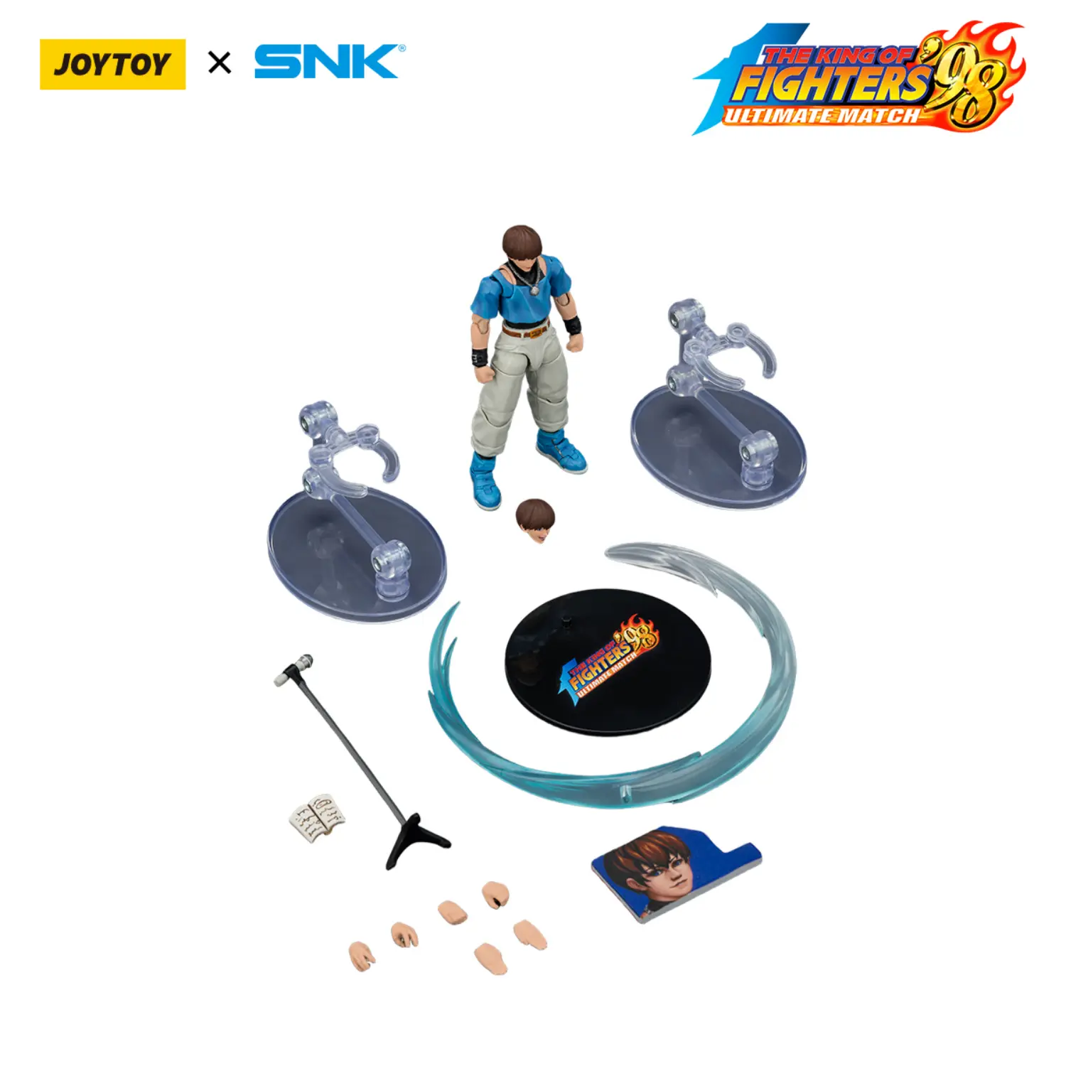 the parts of the Action Figure - JOYTOY Chris KOF _98 UM Orochi Team SNK 1 18 - The King of Fighters in white background the parts of the Action Figure - JOYTOY Chris KOF _98 UM Orochi Team SNK 1 18 - The King of Fighters in white background