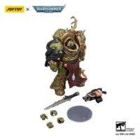 the parts of the Action Figure - JOYTOY Death Guard Blightlord Terminator with Combi-bolter and Bubotic Blade 1 18 - Warhammer 40K in white background