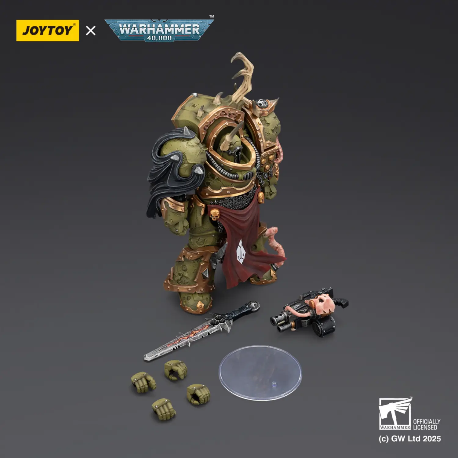 the parts of the Action Figure - JOYTOY Death Guard Blightlord Terminator with Combi-bolter and Bubotic Blade 1 18 - Warhammer 40K