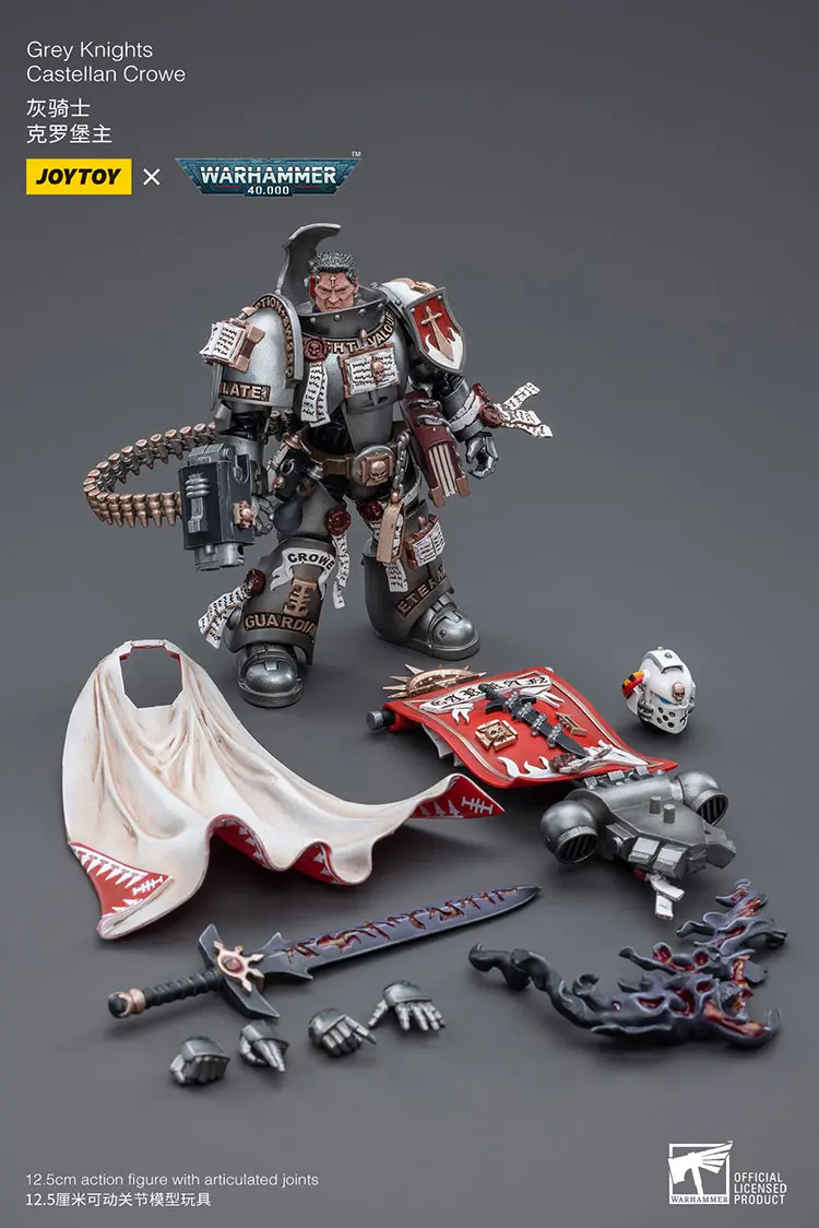 the parts of the Action Figure - JOYTOY Grey Knights Castellan Crowe 1 18 - Warhammer 40K rectangle image