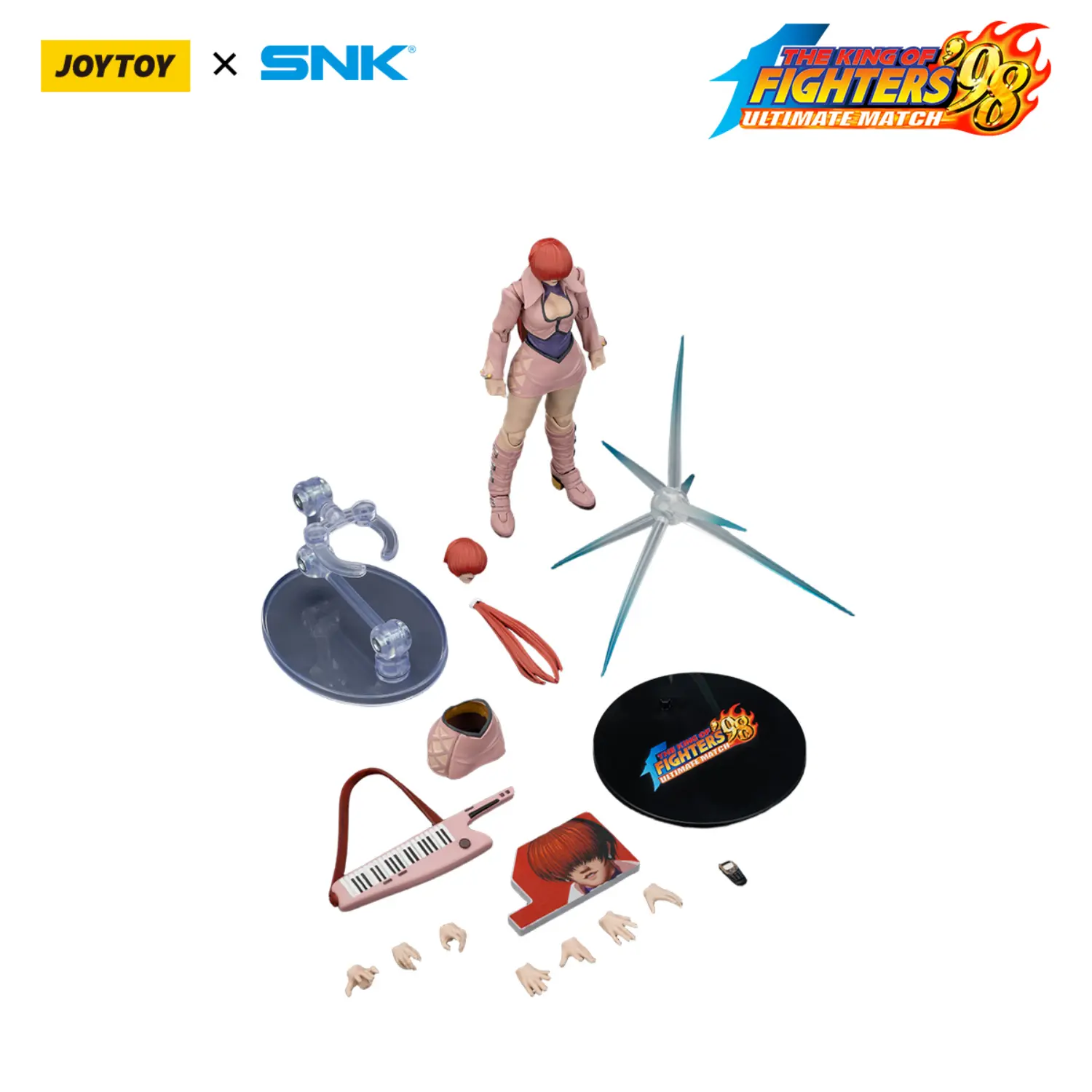 the parts of the Action Figure - JOYTOY Shermie KOF _98 UM Orochi Team SNK 1 18 - The King of Fighters in white background the parts of the Action Figure - JOYTOY Shermie KOF _98 UM Orochi Team SNK 1 18 - The King of Fighters in white background
