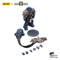 the parts of the Action Figure - JOYTOY Ultramarines Heavy Artificer Armor with Relic Multi-Melta 1 18 - Warhammer 40K in white background