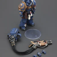 the parts of the Action Figure - JOYTOY Ultramarines Heavy Artificer Armor with Relic Multi-Melta 1 18 - Warhammer 40K rectangle image