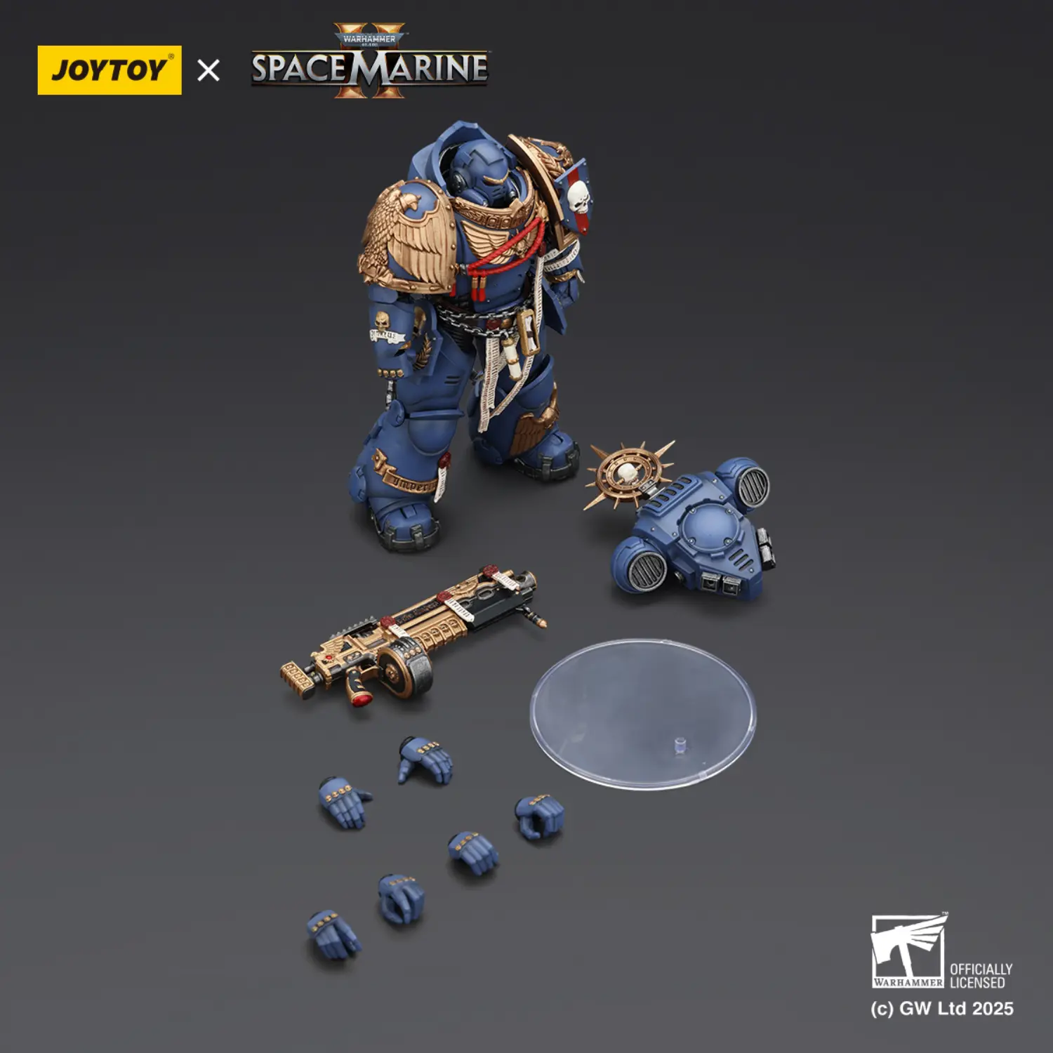 the parts of the Action Figure - JOYTOY Ultramarines Heavy Relic Primus Armor with Heavy Relic Bolt Rifle 1 18 - Warhammer 40K
