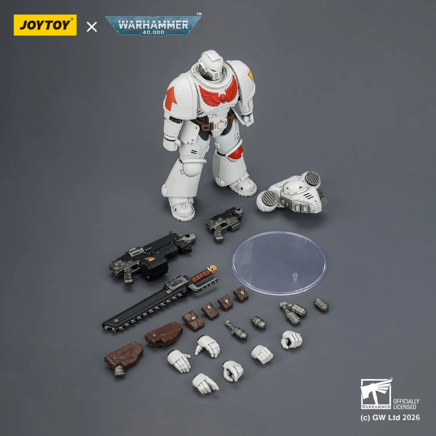 the parts of the Action Figure - JOYTOY White Scars Intercessor with Bolt Rifle, Bolt Pistol and Chainsword 1 18 - Warhammer 40K