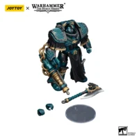 the parts of the Action Figure - JoyToy Alpha Legion Lernaean Terminator with Conversion Beam Cannon 1 18 - Warhammer The Horus Heresy in white background
