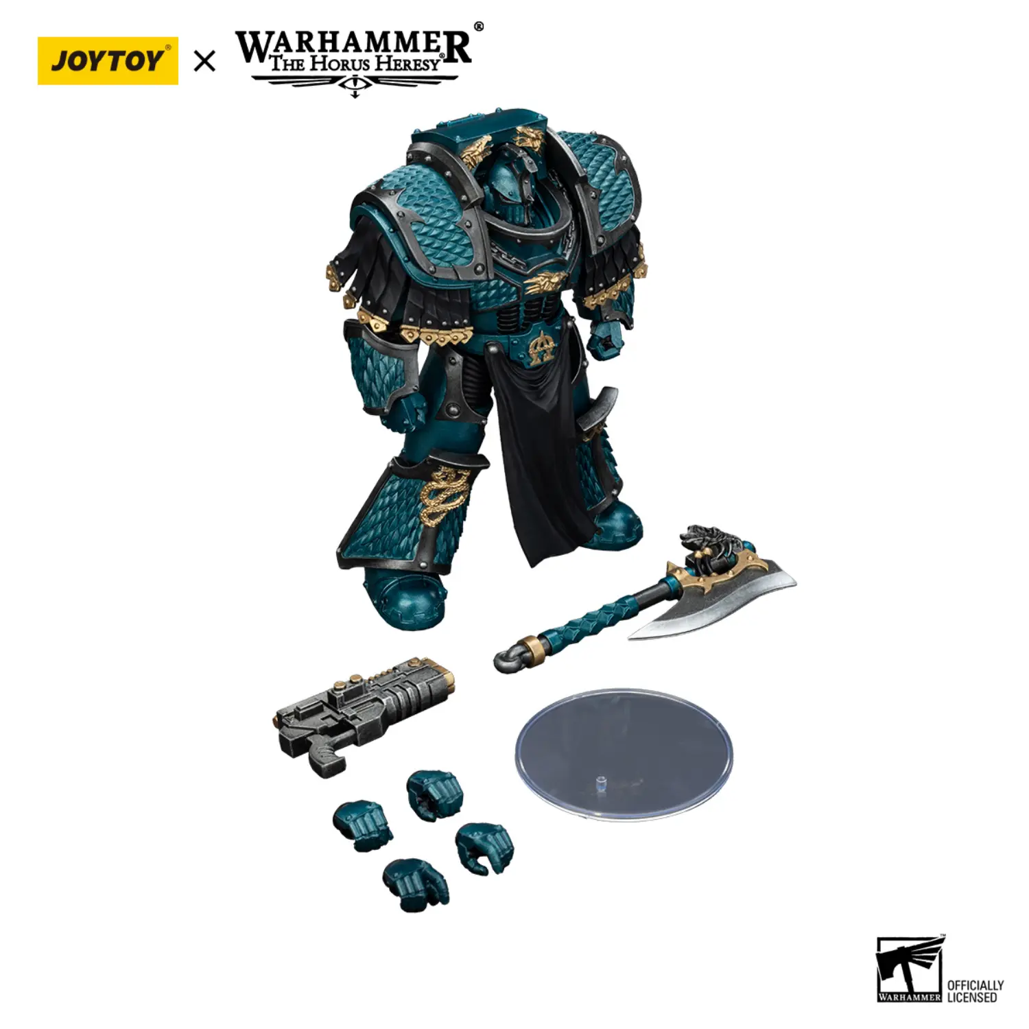 the parts of the Action Figure - JoyToy Alpha Legion Lernaean Terminator with Volkite Charger 1 18 - Warhammer The Horus Heresy in white background the parts of the Action Figure - JoyToy Alpha Legion Lernaean Terminator with Volkite Charger 1 18 - Warhammer The Horus Heresy in white background