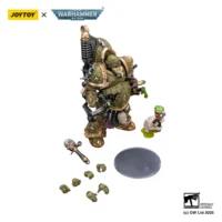 the parts of the Action Figure - JoyToy Death Guard Foul Blightspawn with Plague Sprayer 1 18 - Warhammer 40K in white background
