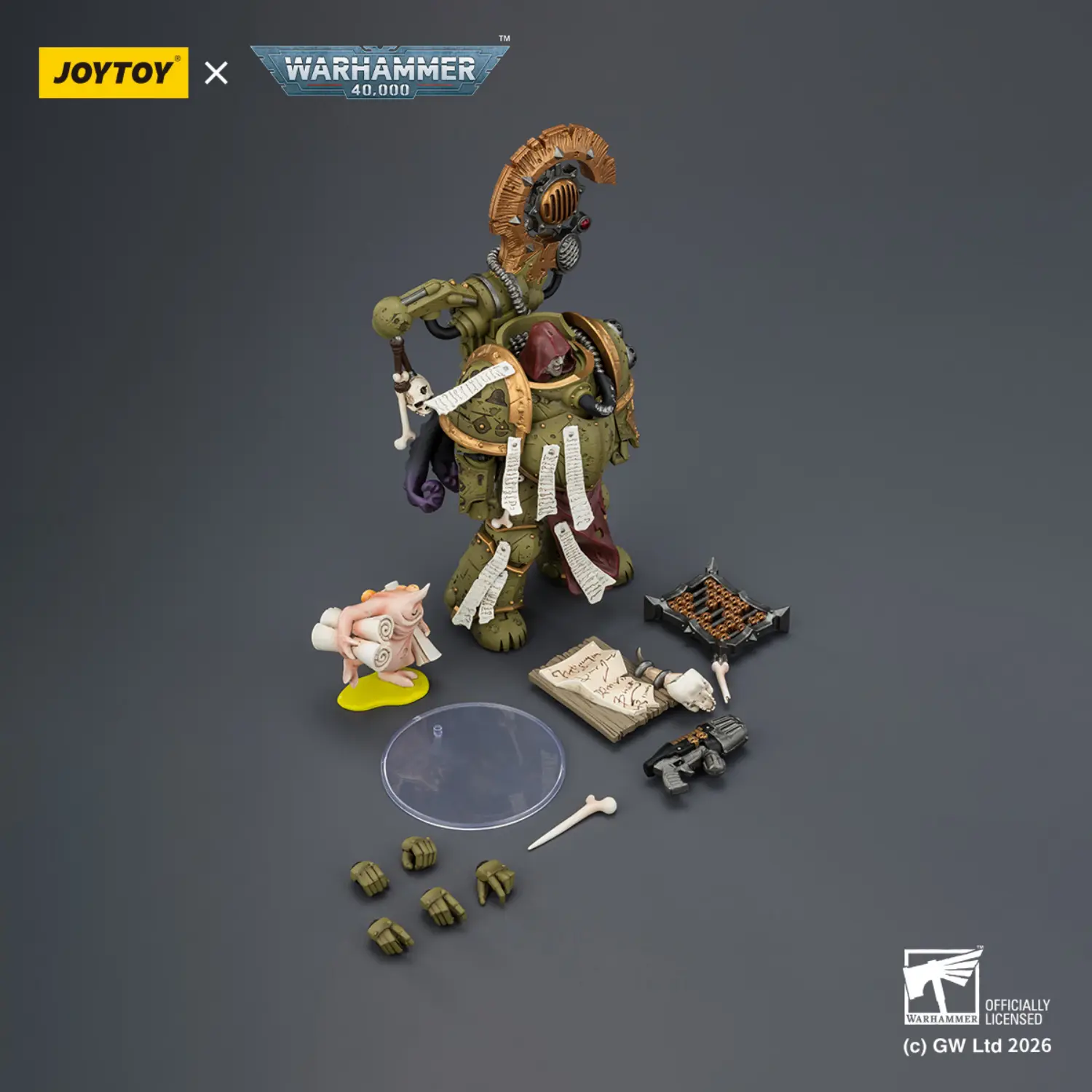 the parts of the Action Figure - JoyToy Death Guard Tallyman with Plasma Pistol 1 18 - Warhammer 40K
