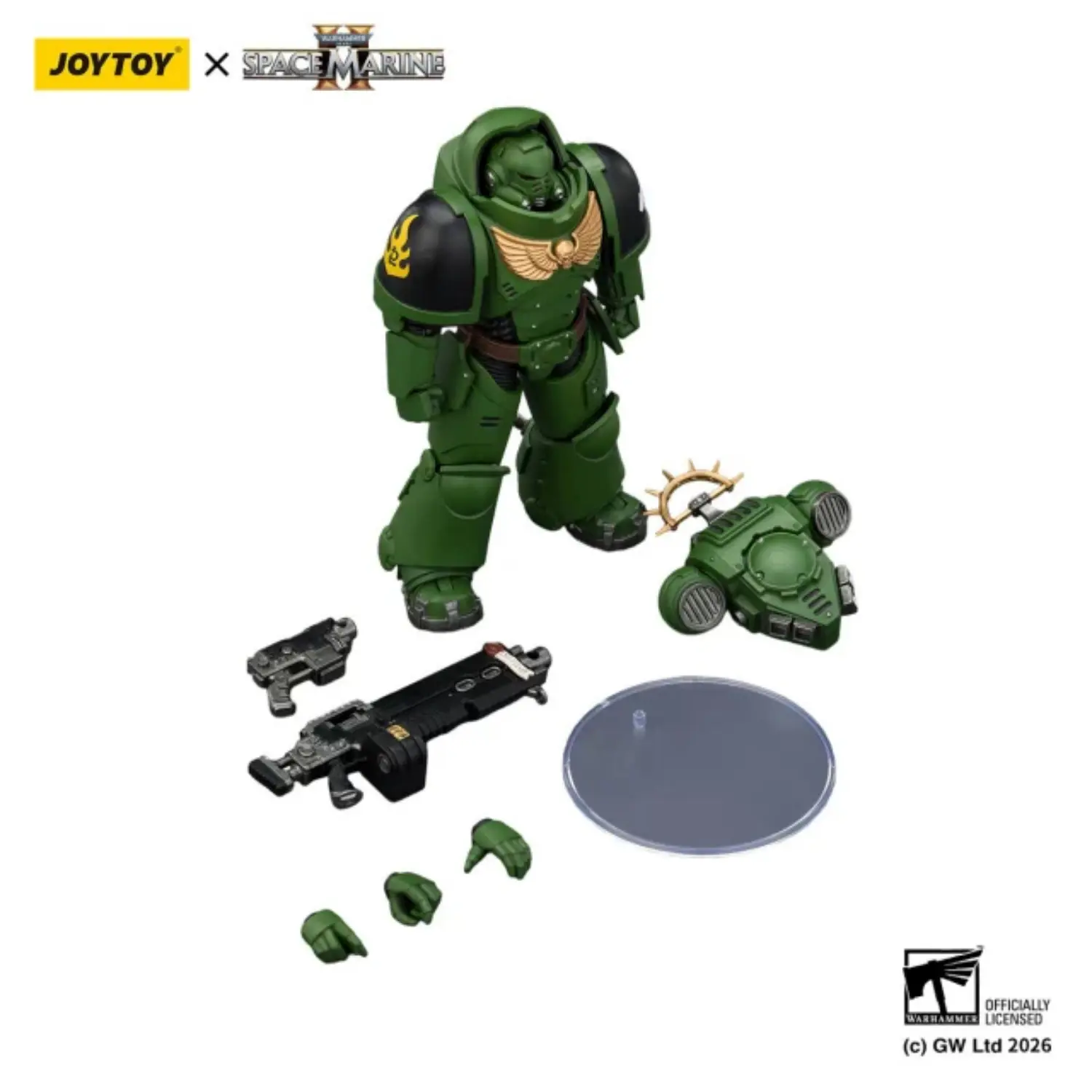 the parts of the Action Figure - JoyToy Game Edition Salamanders Heavy Intercessor with Heavy Bolt Rifle and Bolt Pistol 1 18 - Warhammer 40K Space Marine 2