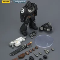 the parts of the Action Figure - JoyToy Iron Hands Intercessor with Bolt Rifle, Bolt Pistol and Chainsword 1 18 - Warhammer 40K rectangle image