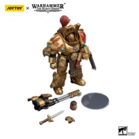the parts of the Action Figure - JoyToy Scale Legio Custodes Aquilon Terminator with Infernus Firepike 1 18 - Warhammer The Horus Heresy in white background