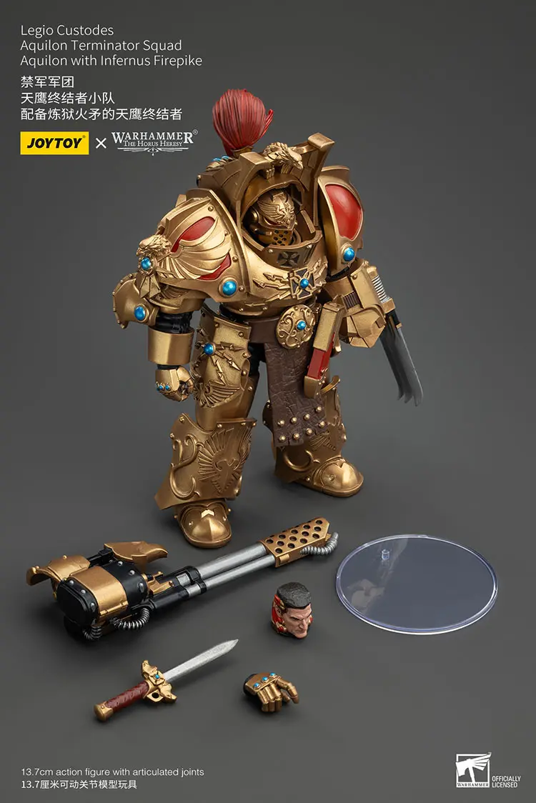 the parts of the Action Figure - JoyToy Scale Legio Custodes Aquilon Terminator with Infernus Firepike 1 18 - Warhammer The Horus Heresy rectangle image