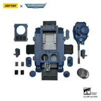 the parts of the Action Figure - JoyToy Ultramarines Predator Destructor Tank with Turret-mounted Autocannon and Sponson-mounted Heavy Bolters 1 18 - Warhammer 40K Vehicle in white background
