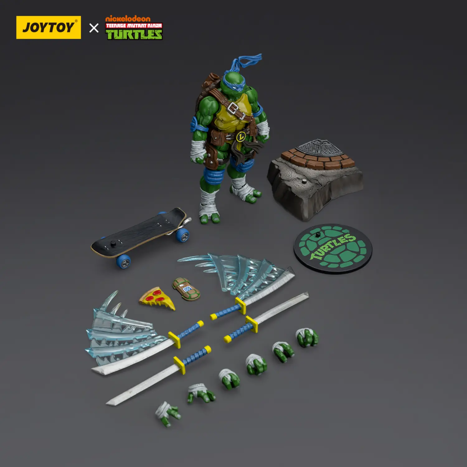 the parts of the Action Figure - Leonardo TMNT Nickelodeon 1 18 - JOYTOY Teenage Mutant Ninja Turtles