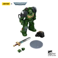 the parts of the Action Figure - Salamanders Terminator 1 with Power Sword and Storm Bolter 1 18 - JOYTOY Warhammer 40K in white background the parts of the Action Figure - Salamanders Terminator 1 with Power Sword and Storm Bolter 1 18 - JOYTOY Warhammer 40K in white background