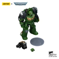 the parts of the Action Figure - Salamanders Terminator 2 with Power Fist and Storm Bolter 1 18 - JOYTOY Warhammer 40K in white background the parts of the Action Figure - Salamanders Terminator 2 with Power Fist and Storm Bolter 1 18 - JOYTOY Warhammer 40K in white background