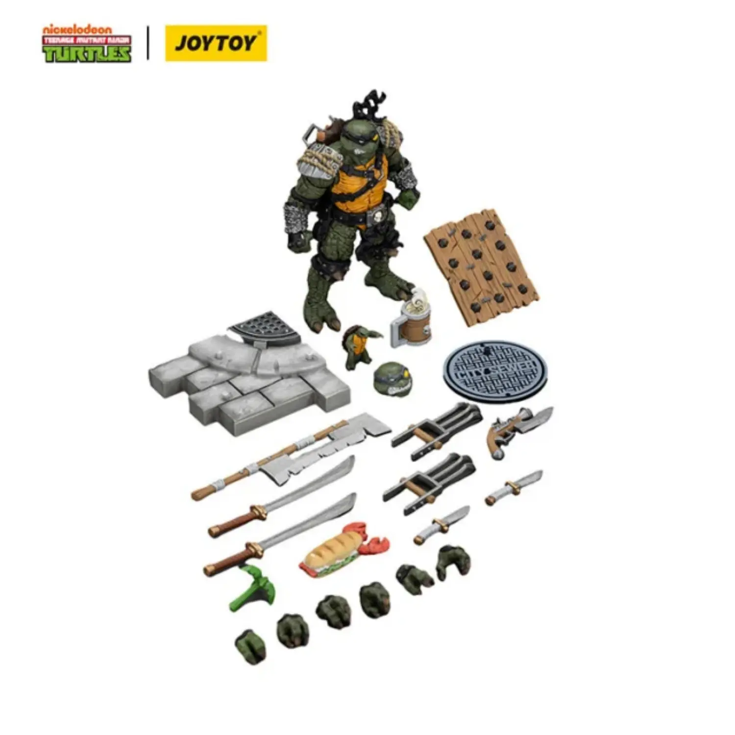 the parts of the Action Figure - Slash TMNT Nickelodeon 1 18 - JOYTOY Teenage Mutant Ninja Turtles in white background The Parts Of The Action Figure Slash Tmnt Nickelodeon 1 18 Joytoy Teenage Mutant Ninja Turtles In White Background