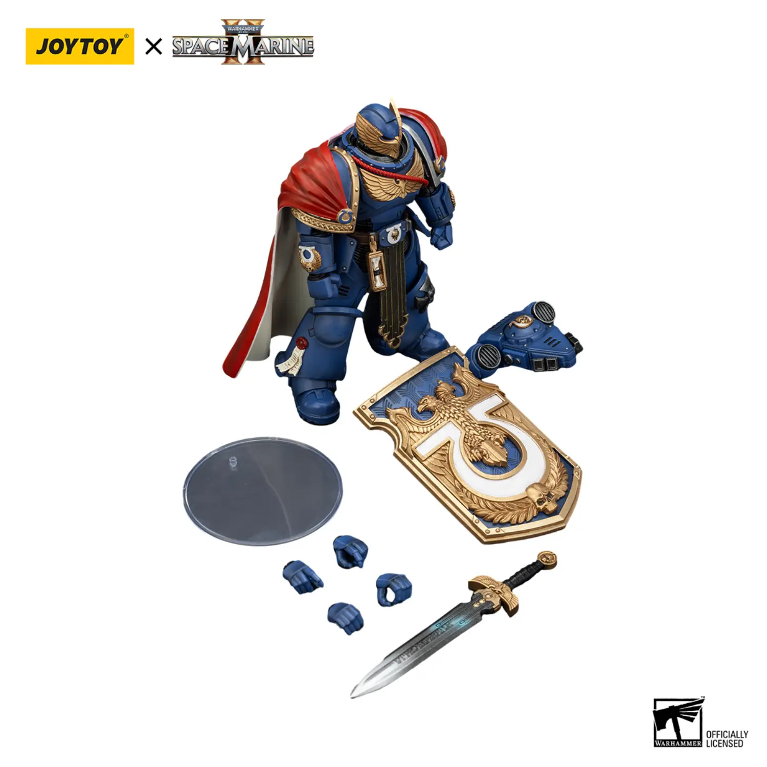 The Parts Of The Action Figure Ultramarines Victrix Honour Guard With Storm Shield And Power Sword 1 18 Joytoy Warhammer 40k In White Background
