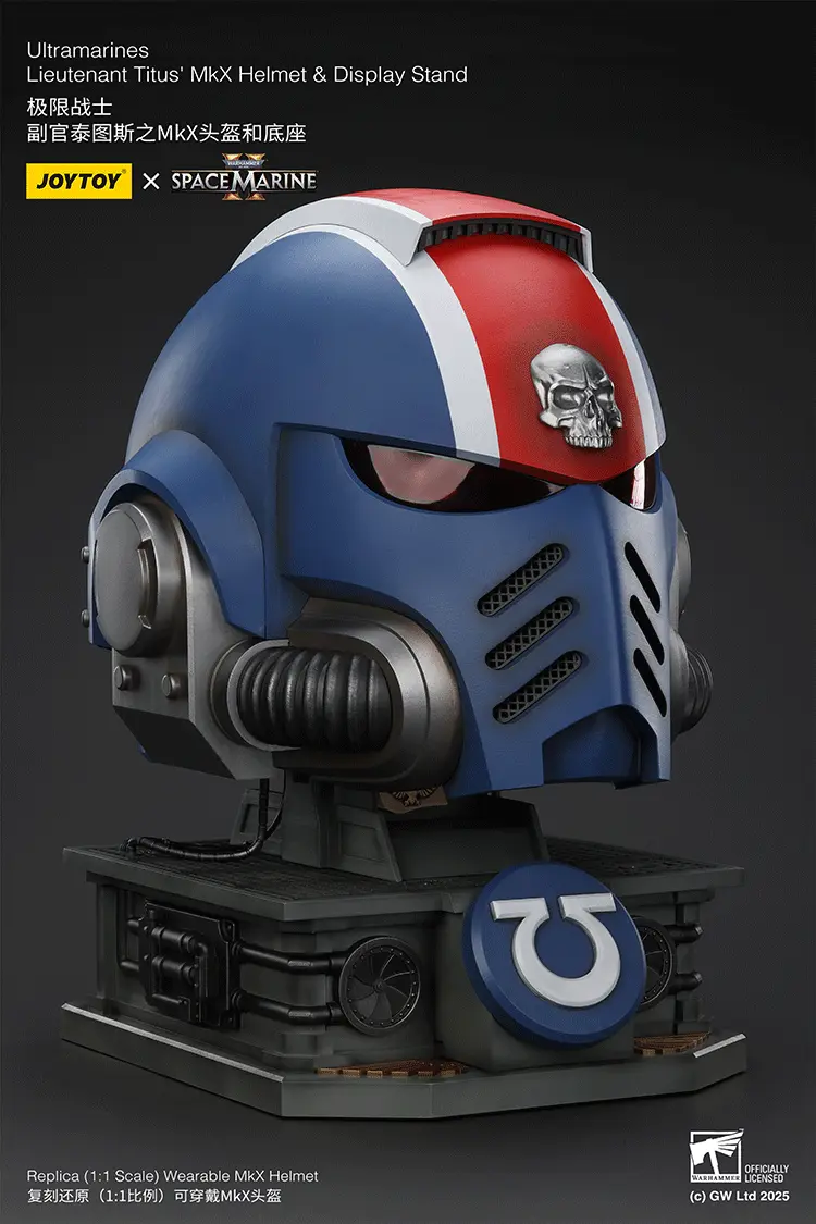 the right front of Action Figure Helmet - Ultramarines Lieutenant Titus' MkX Helmet & Display Stand 1 1 Life-Size Wearable Replica - JOYTOY Warhammer 40K rectangle image The Right Front Of Action Figure Helmet Ultramarines Lieutenant Titus' Mkx Helmet & Display Stand 1 1 Life Size Wearable Replica Joytoy Warhammer 40k Rectangle Image