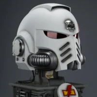 the right front side of the Action Figure - JOYTOY White Scars MkX Helmet & Display Stand 1 1 Life-Size Replica - Warhammer 40K rentangle image 16 the right front side of the Action Figure - JOYTOY White Scars MkX Helmet & Display Stand 1 1 Life-Size Replica - Warhammer 40K rentangle image 16