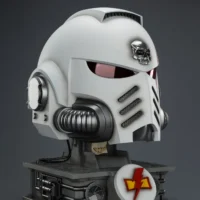 the right front side of the Action Figure - JOYTOY White Scars MkX Helmet & Display Stand 1 1 Life-Size Replica - Warhammer 40K rentangle image 4 the right front side of the Action Figure - JOYTOY White Scars MkX Helmet & Display Stand 1 1 Life-Size Replica - Warhammer 40K rentangle image 4