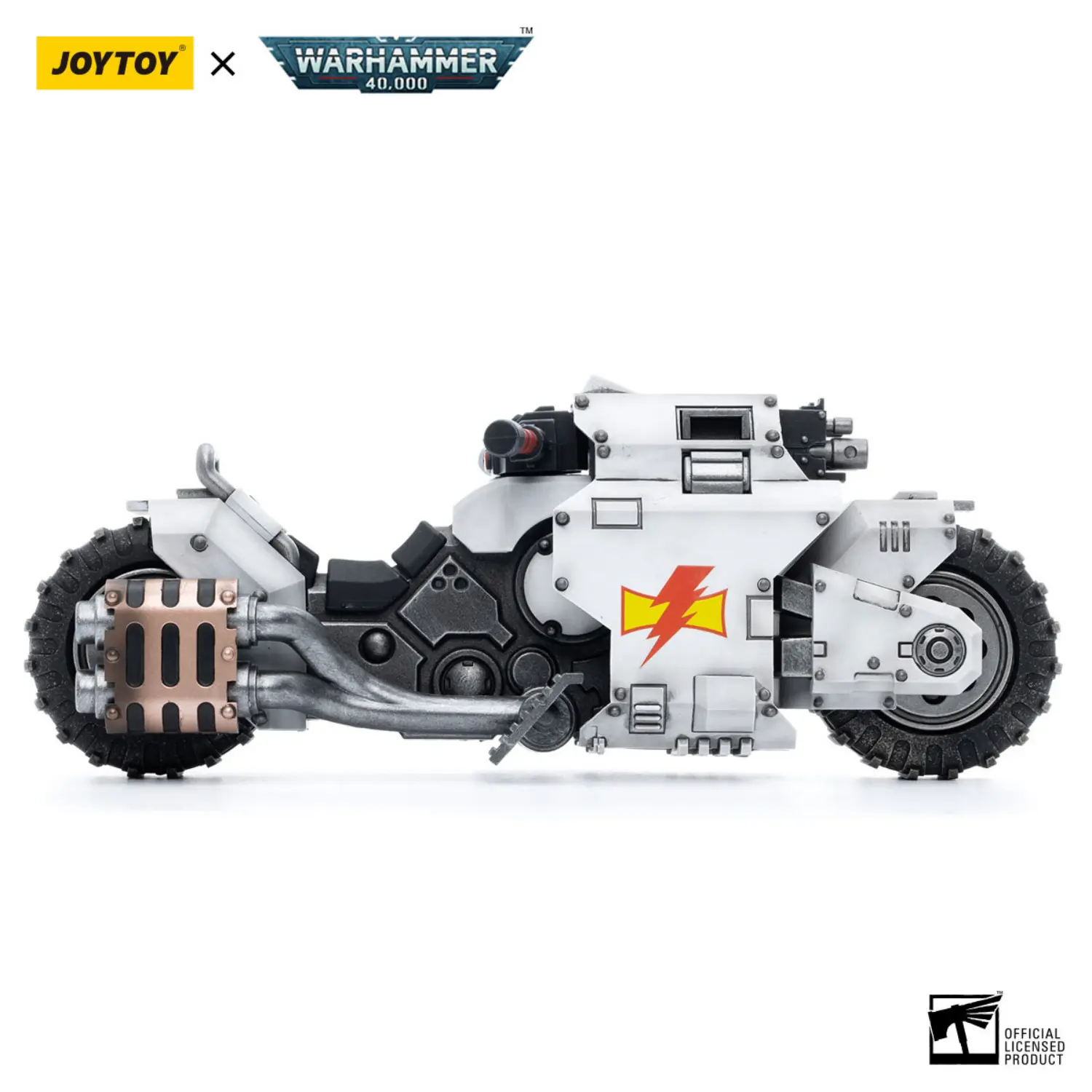the right of Action Figure Vehicle - White Scars Raider-pattern Combat Bike 1 18 - JOYTOY Warhammer 40K in white background The Right Of Action Figure Vehicle White Scars Raider Pattern Combat Bike 1 18 Joytoy Warhammer 40k In White Background