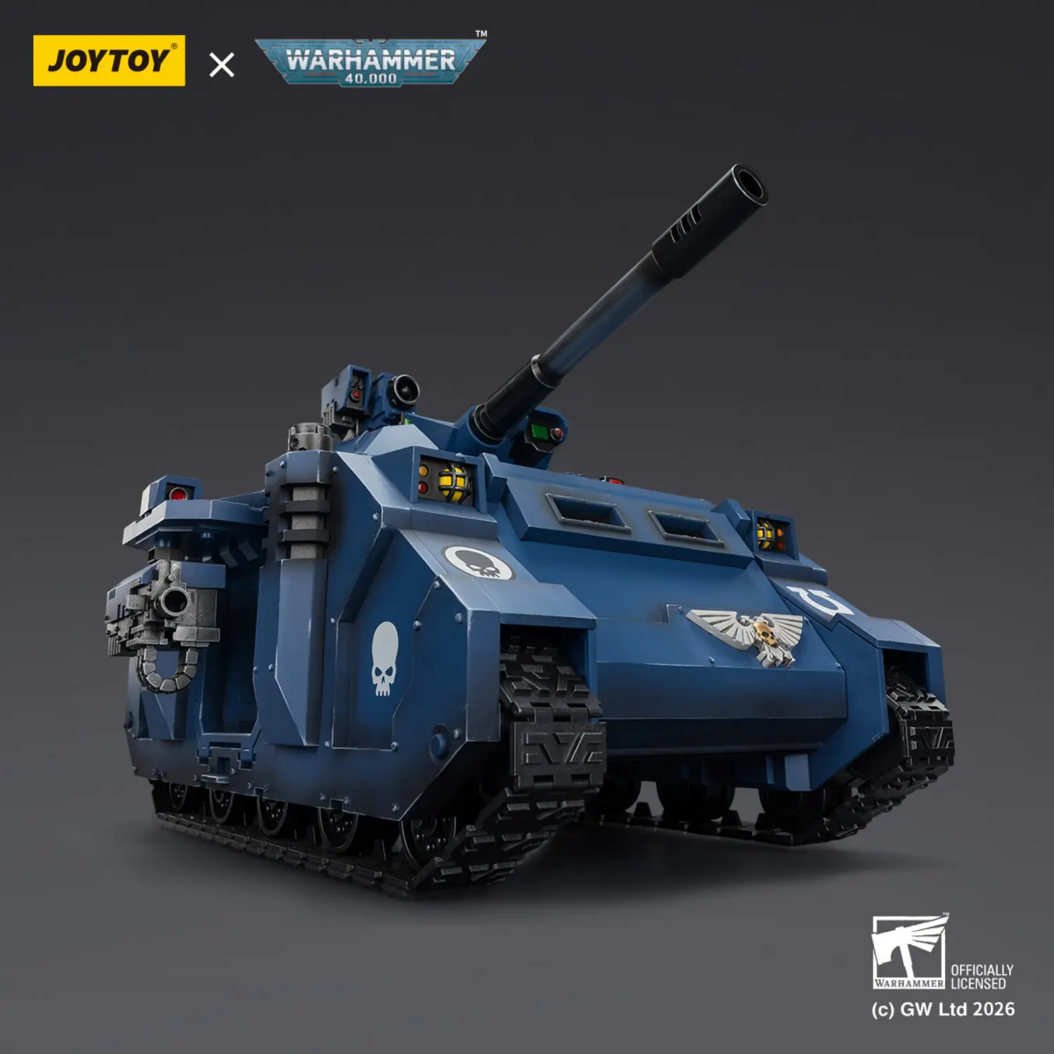 the right side of the Action Figure - JoyToy Ultramarines Predator Destructor Tank with Turret-mounted Autocannon and Sponson-mounted Heavy Bolters 1 18 - Warhammer 40K Vehicle
