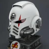 the upward left front side of t he Action Figure - JOYTOY White Scars MkX Helmet & Display Stand 1 1 Life-Size Replica - Warhammer 40K rentangle image the upward left front side of t he Action Figure - JOYTOY White Scars MkX Helmet & Display Stand 1 1 Life-Size Replica - Warhammer 40K rentangle image