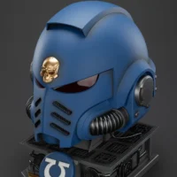 The Upward Left Of The Action Figure Joytoy Ultramarines Captain Mkx Helmet & Display Stand 1 1 Life Size Replica Warhammer 40k Rectangle Image
